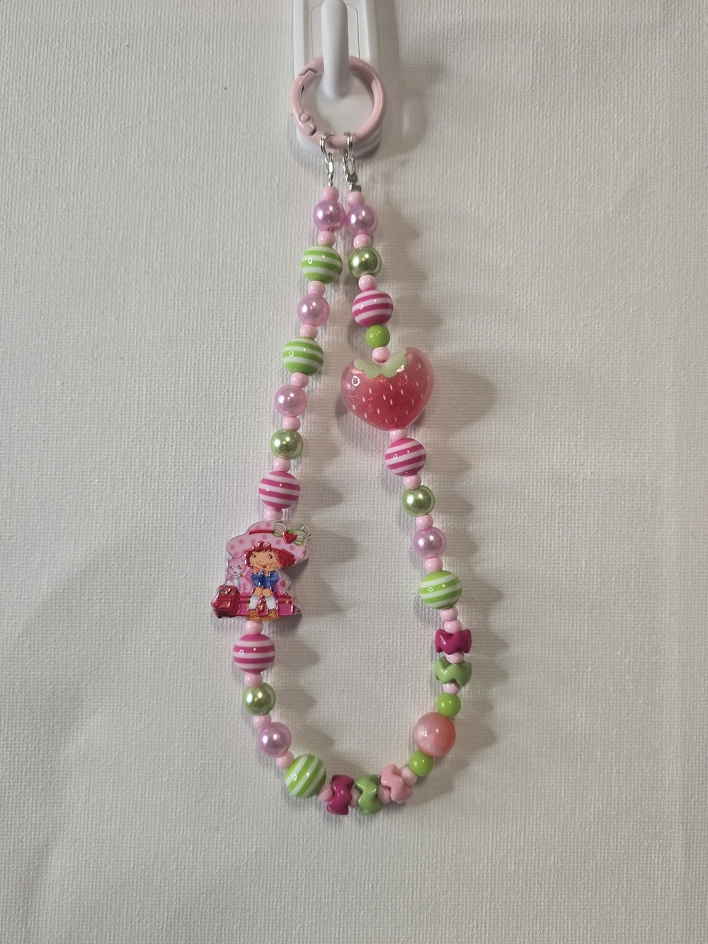 Pink & Green Strawberry Shortcake Keychain - Cute Strawberry  Character Pendant